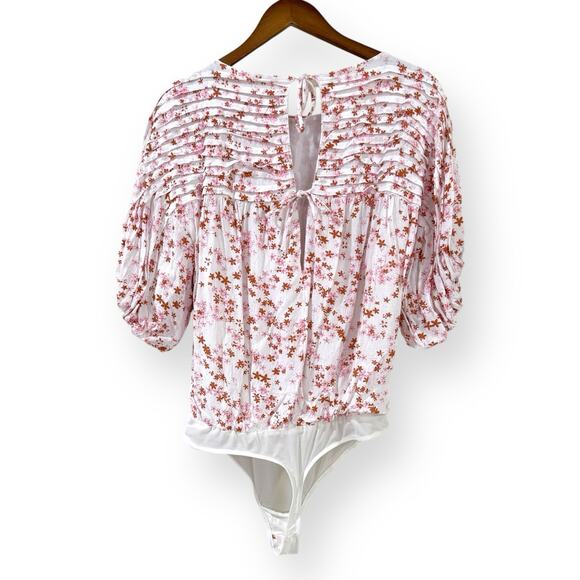 Free People Dessa Ivory Combo Thong Bodysuit Small Floral Print Boho Coquette - Picture 11 of 16